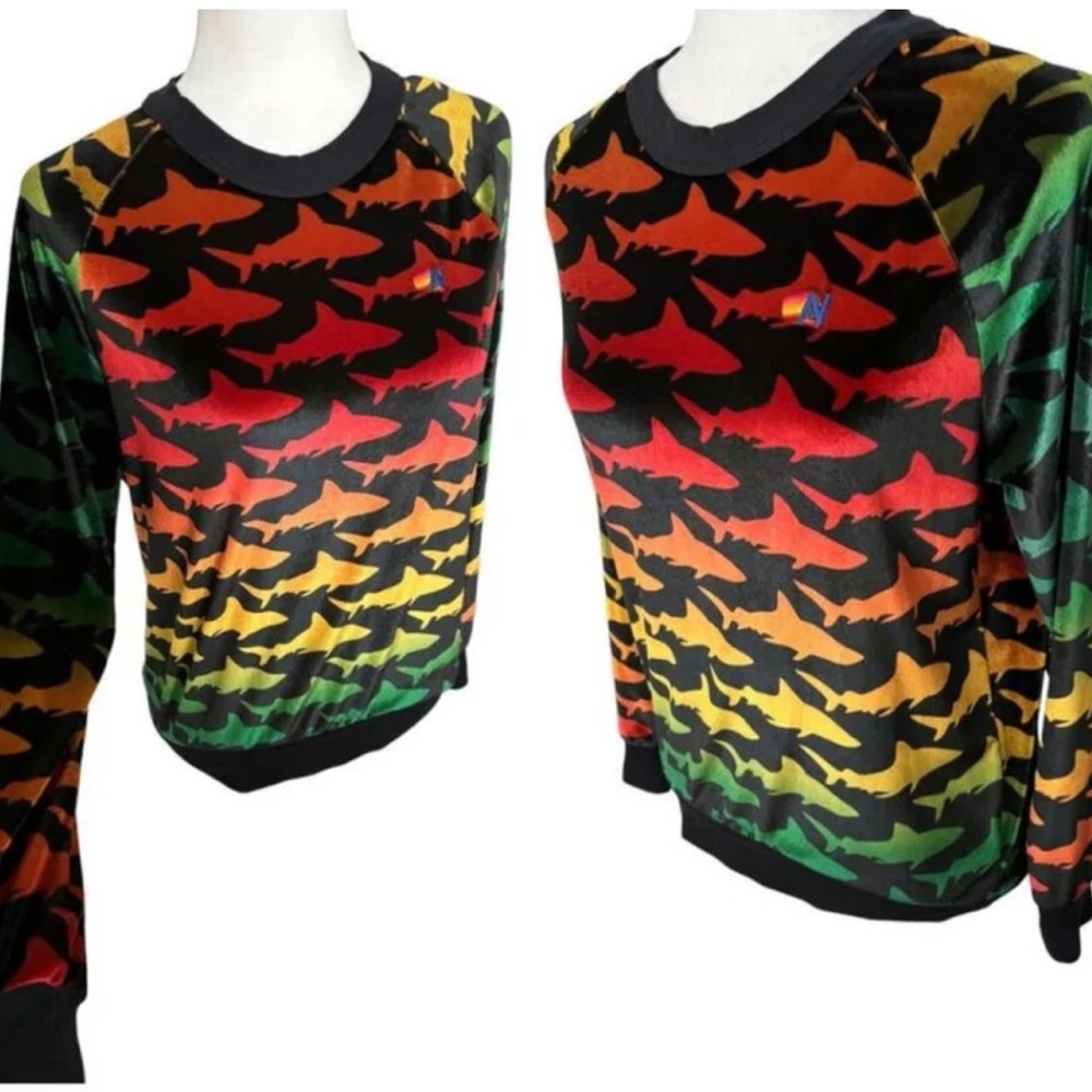 Aviator Nation velvet shark rainbow pullover sweatshirt NWT (oversized)